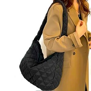 New - Retro -Large Capacity - Quilted Puffer Cloud 
Shoulder Bag - Black